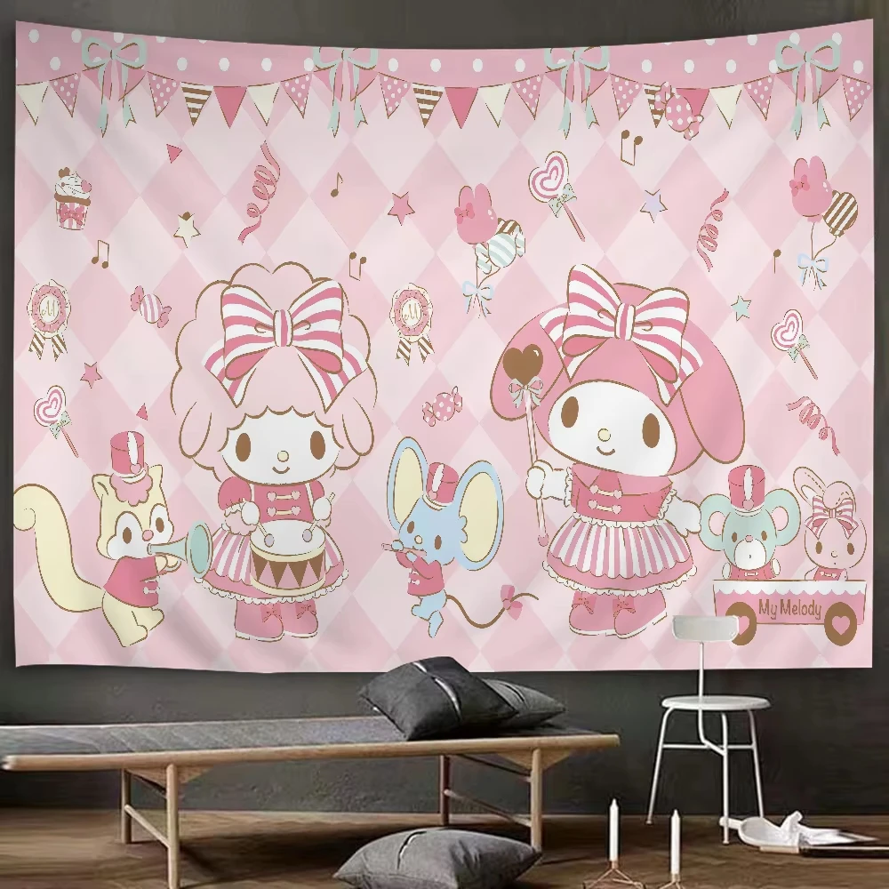 

(MINISO)Cartoon Cute M-MelodyS Tapestry Anime Tapestry Hanging Tarot Hippie Wall Rugs Dorm Wall Hanging Sheets Home Tapestry