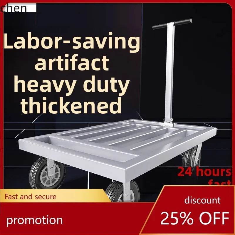 HTT Square Tube Small Cart Heavy Duty Hand Push Construction Site Transport Cart Large Square Tube Portable Folding Trolley