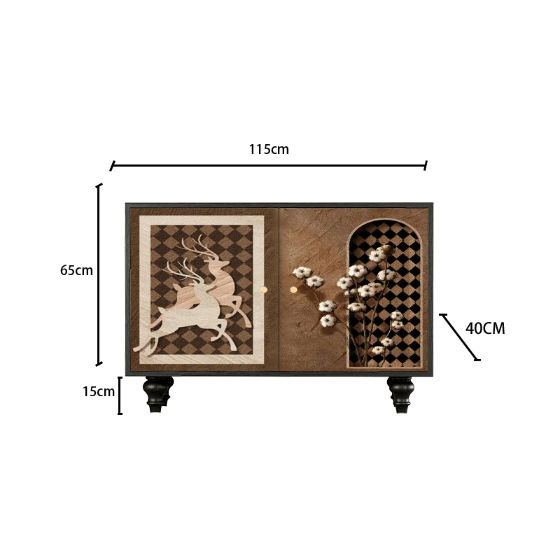 

French medieval style deer art corner cabinet living room solid wood storage triangular cabinet entrance decorative cabinet