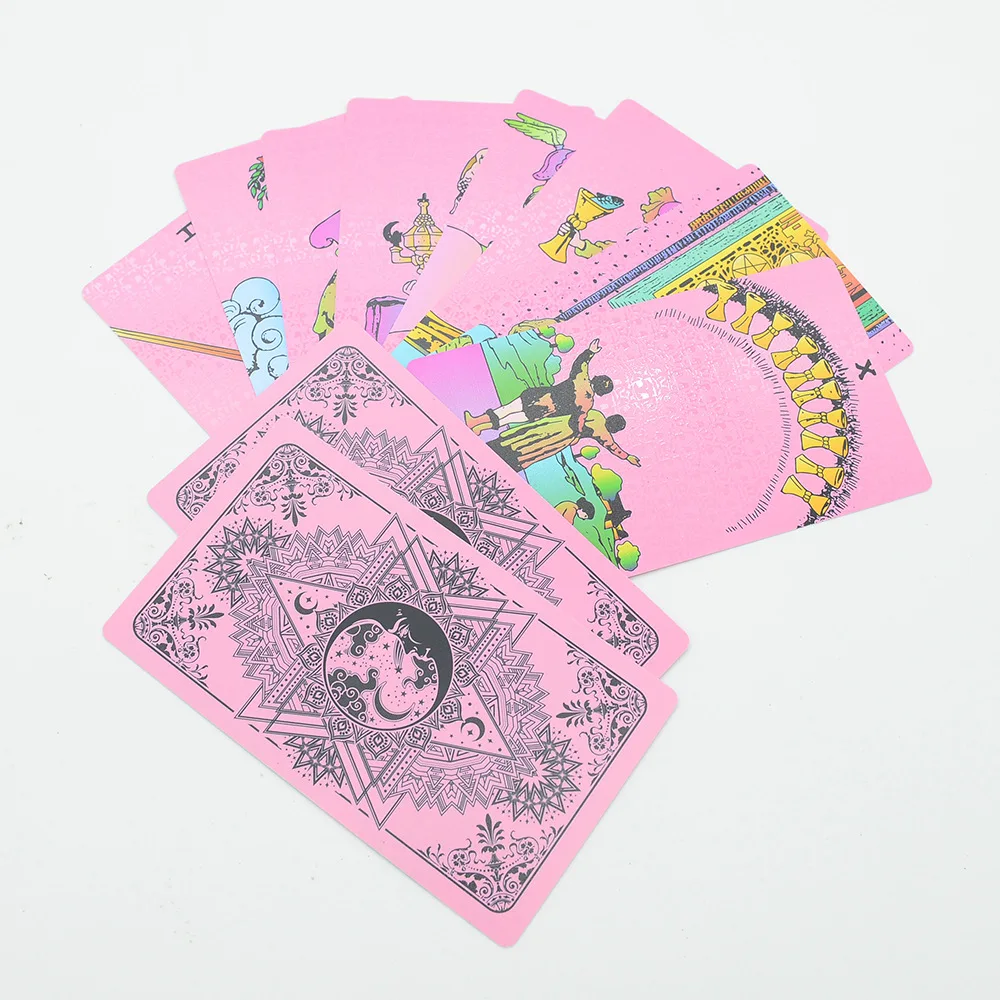 12*7cm Classic Tarot card color printing Tarot plastic PVC waterproof English pink tarot deck with paper instruction board game