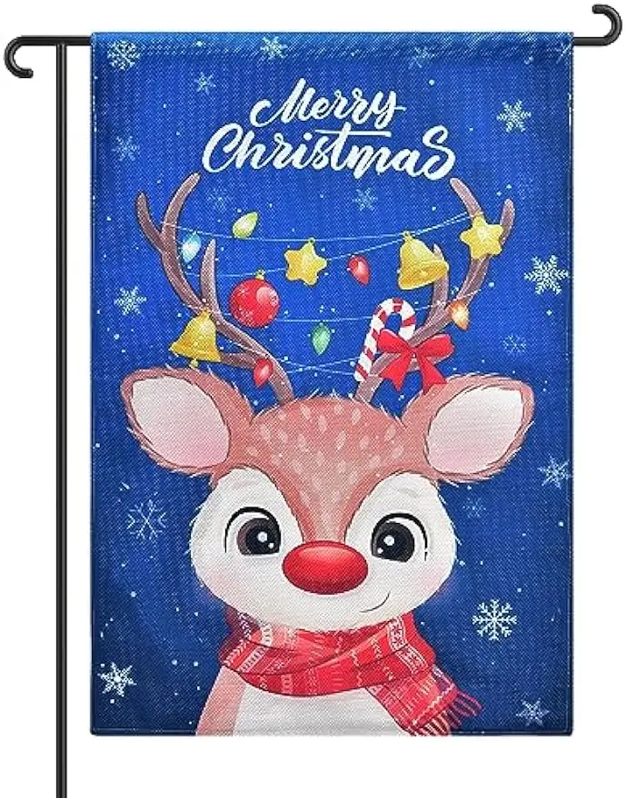 Christmas Garden Flag Cute Deer Winter Garden Flag for Outdoor Decorations Funny Yard Flag House Flag with Double Sided 12x18in