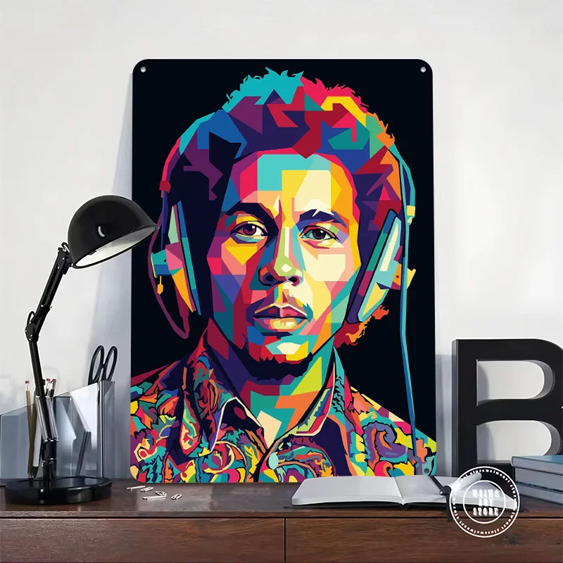 Bob Marley Pop Art Portrait 3D Printed Texture Poster Personalized Wall Art Retro Metal Tin Signs for Garage Accessories Bar