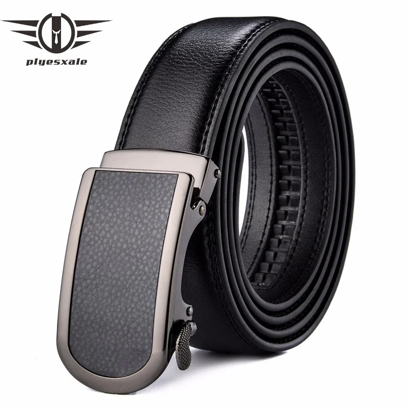 

Plyesxale Genuine Leather Belt Men 35mm Wide Luxury Automatic Buckle Ratchet Dress Belt for Man Black 2024 ceinture homme B47