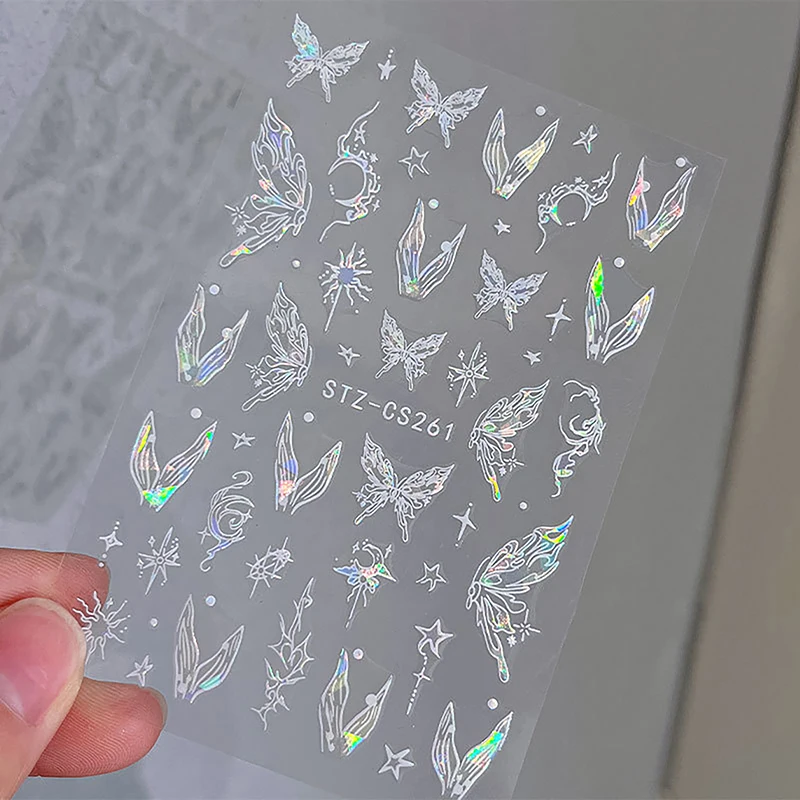 2024 Dream Shining Mermaid Tailed Butterfly Nail Stickers Shell Butterfly Nail Decals 3D Nail Art Design Decoration Decals
