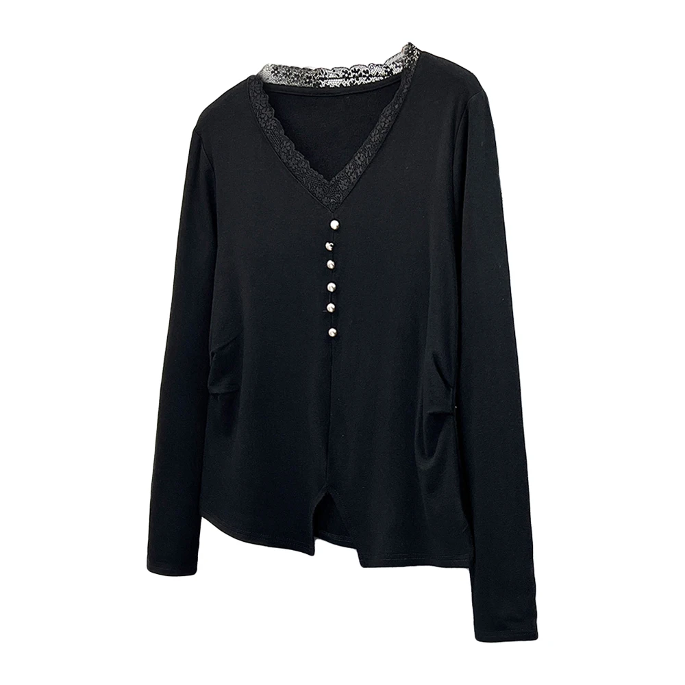 Winter Thiened Long Sve Pure Color Fce Lined Women's Base irt plus Size Lace Trim Inner Wear Top for plus Size Women