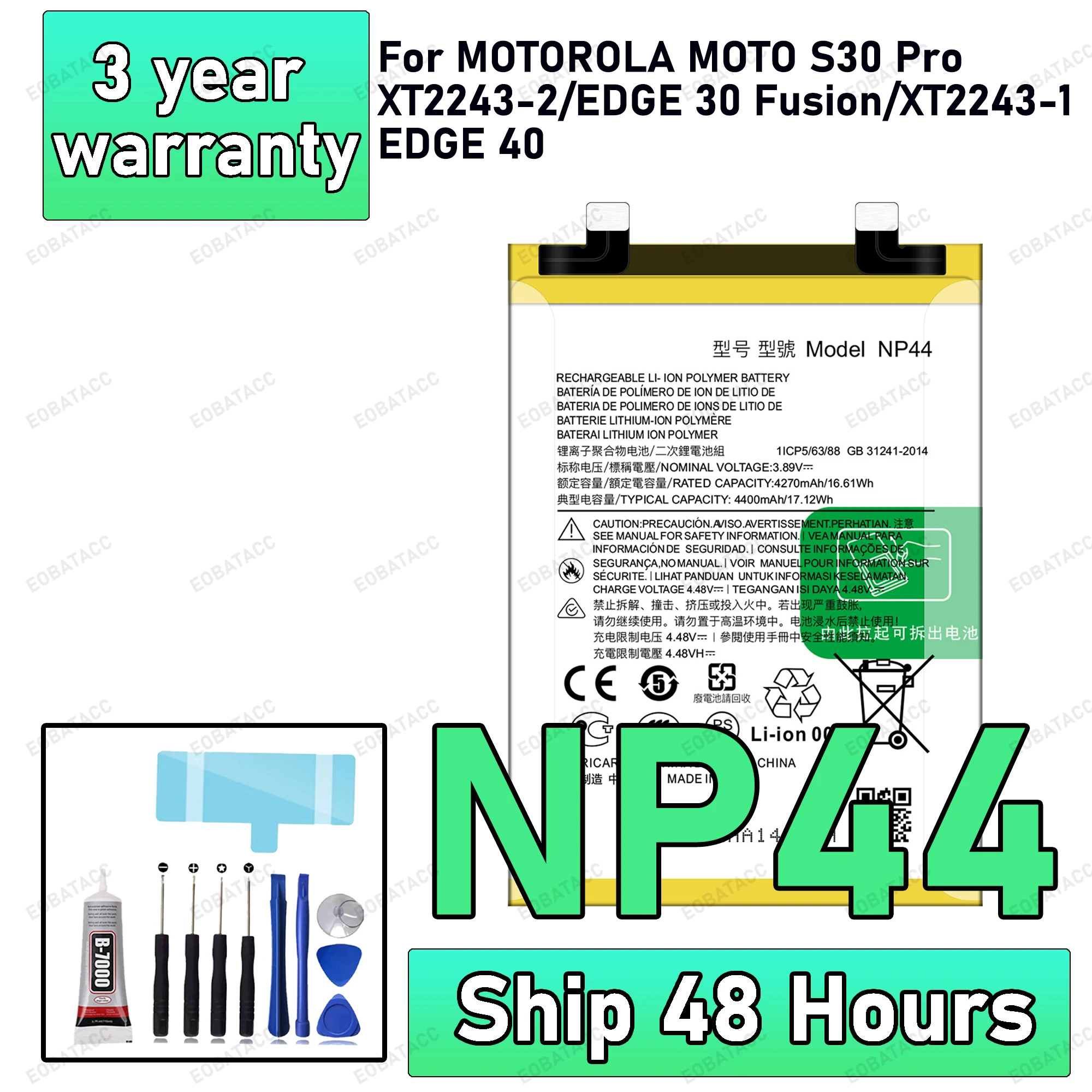 

100% New High Quality NP44 5000mAh Battery For MOTOROLA MOTO S30 Pro/EDGE 30 Fusion/EDGE 40 Bateria