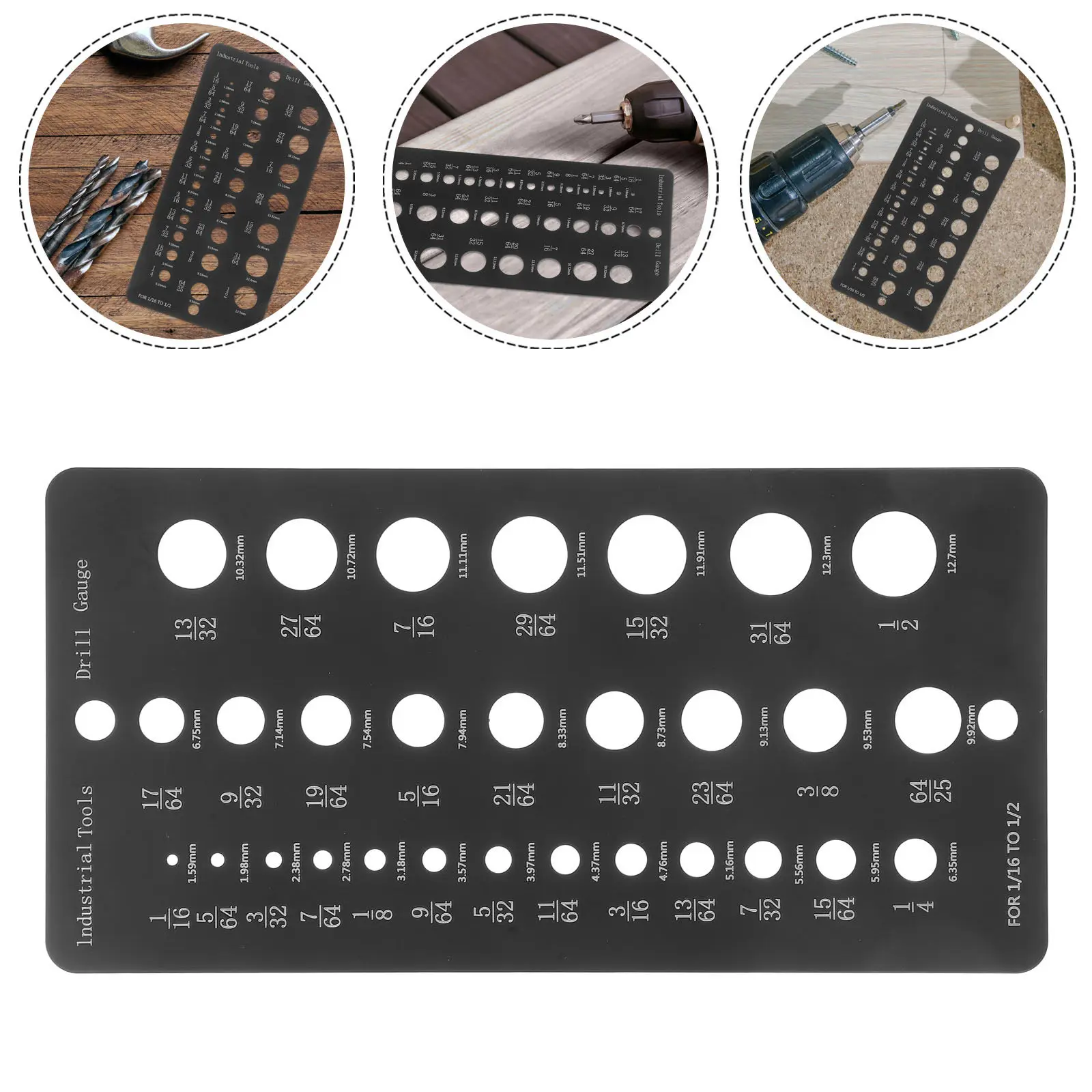 Black Aluminum Alloy Drill Bit Gauge Precision Hole Size Measuring Tool 29-Hole Drill Size Guide for Accurate Bolt Screw