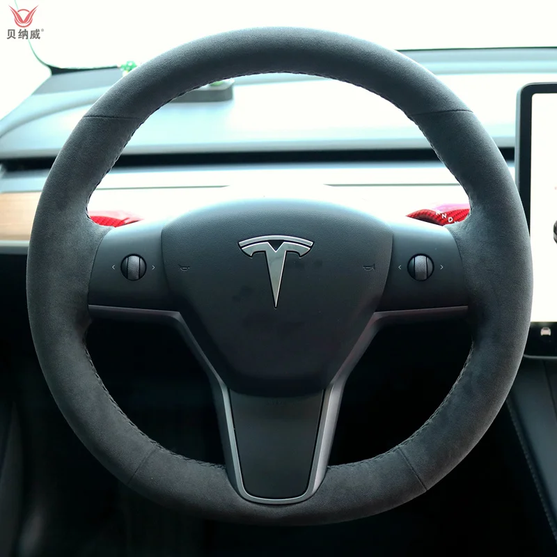 

For Tesla Model Y Model 3 Steering Wheel Cover Special Italian Imported Hand-sewn Auto Interior Accessories Steering Wheel Cover