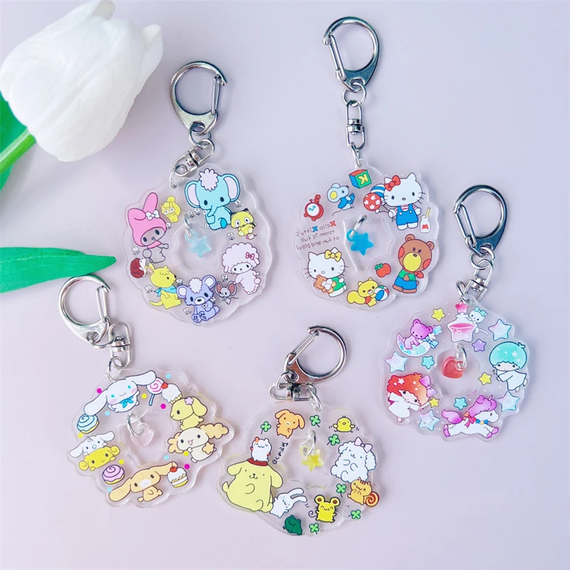 

Sanrio Anime Keychain Action Figures Cartoon Pendant Melody Cinnamoroll Bag Accessories Acrylic Wreath Pachacco Kuromi Decorate