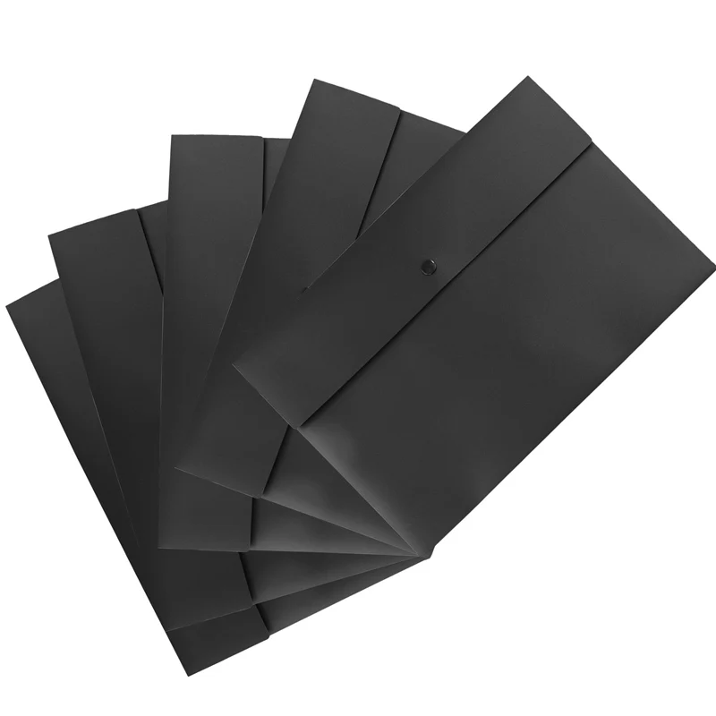 Hot TTKK 5 โฟลเดอร์โฟลเดอร์กระเป๋ากรัมพลาสติกซองจดหมายแบนแฟ้ม Letter Organizer พร้อม Snap ปิด A4 Letter ขนาด