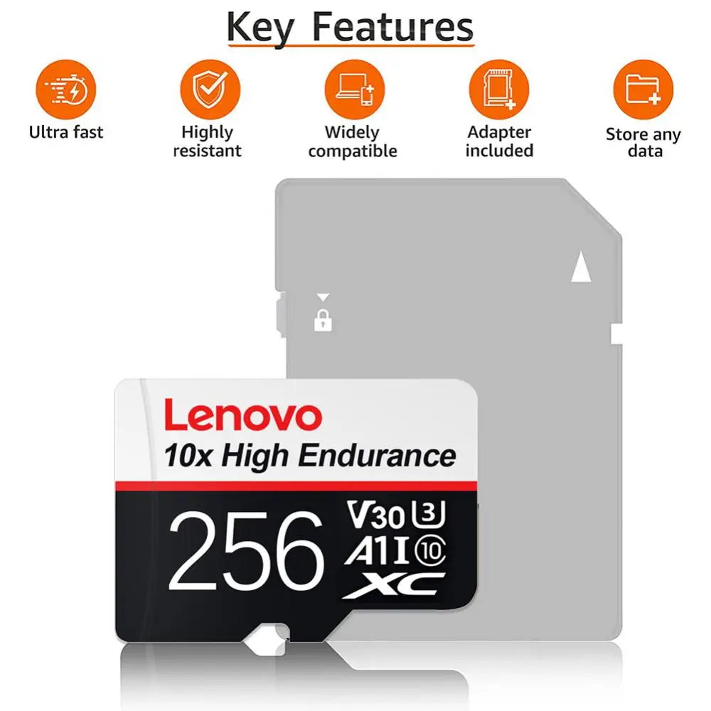 Lenovo Flash Memory 128GB Micro TF/SD Card 512GB A1 Class 10 1TB SD Memory Card 2TB Memory SD Cards For Android Phone/Dash Cam