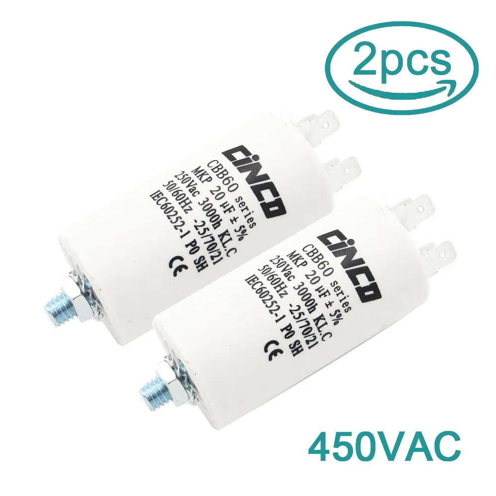 CINCO 2PCS 400V 450V CBB60 5 6 7 8 10 12 12.5 15 20 25 30 35 40 45 50 60 70 80 100 120 150 UF Motor Run Capacitors Pump Motor