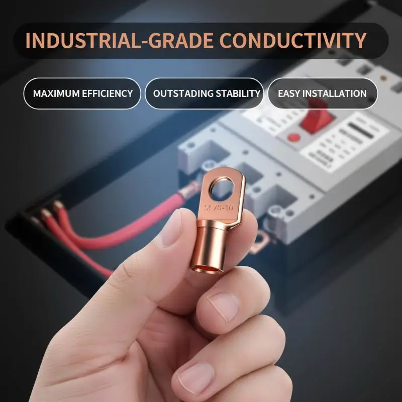 Electric Crimp Terminals CD Type Copper Lug Ring Connectors Bare Cable Fit 12-24 AWG Wires for Automotive Repair Work