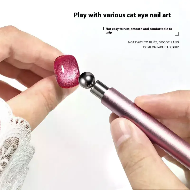 강력한 자석이 있는 더블 엔드 마그네틱 캣츠 아이 네일 자석 스틱 스틸 볼 포함 슈퍼 강력 젤 폴리쉬 자석 펜 매니큐어 자석 도구