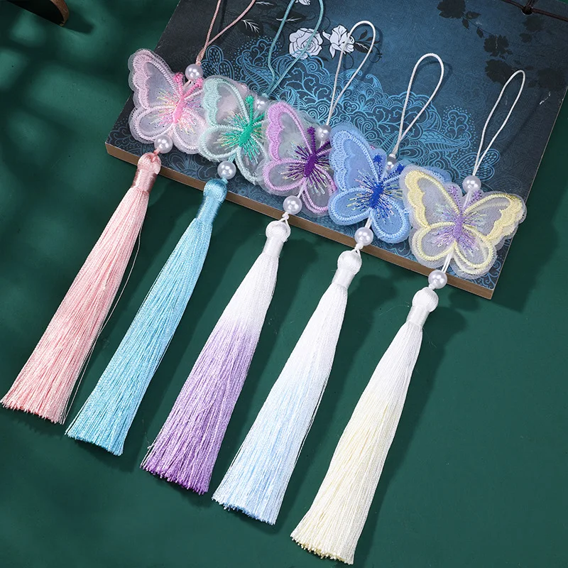 Pearl Embroidery Butterfly Tassel, Creative Chinese Style Hanfu Horse Dress Waist Hanging Accessories Handmade Car Hanging Ears view 4