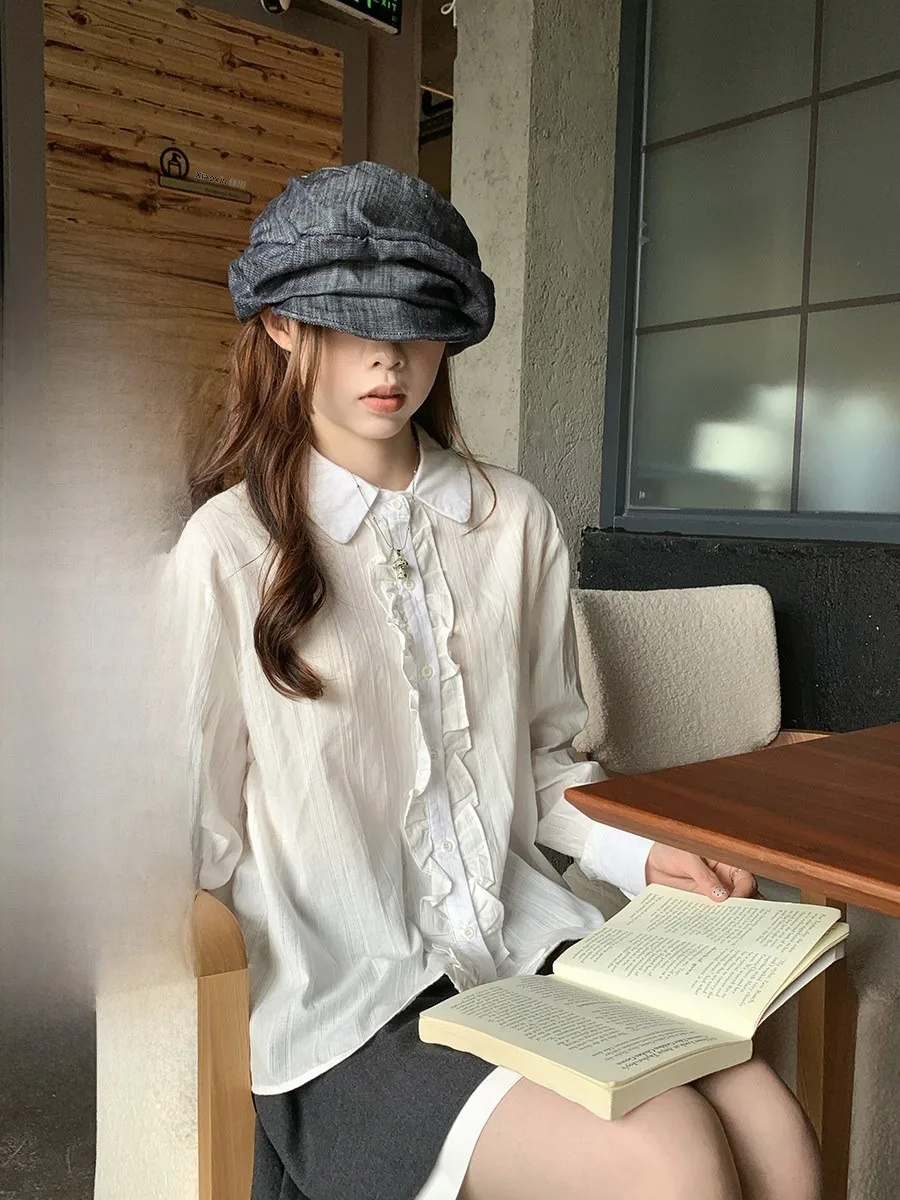 

Holli Vintage Versatile Long Sve Women's irt Design Korean Sle Loose Fit Button up Casual Top