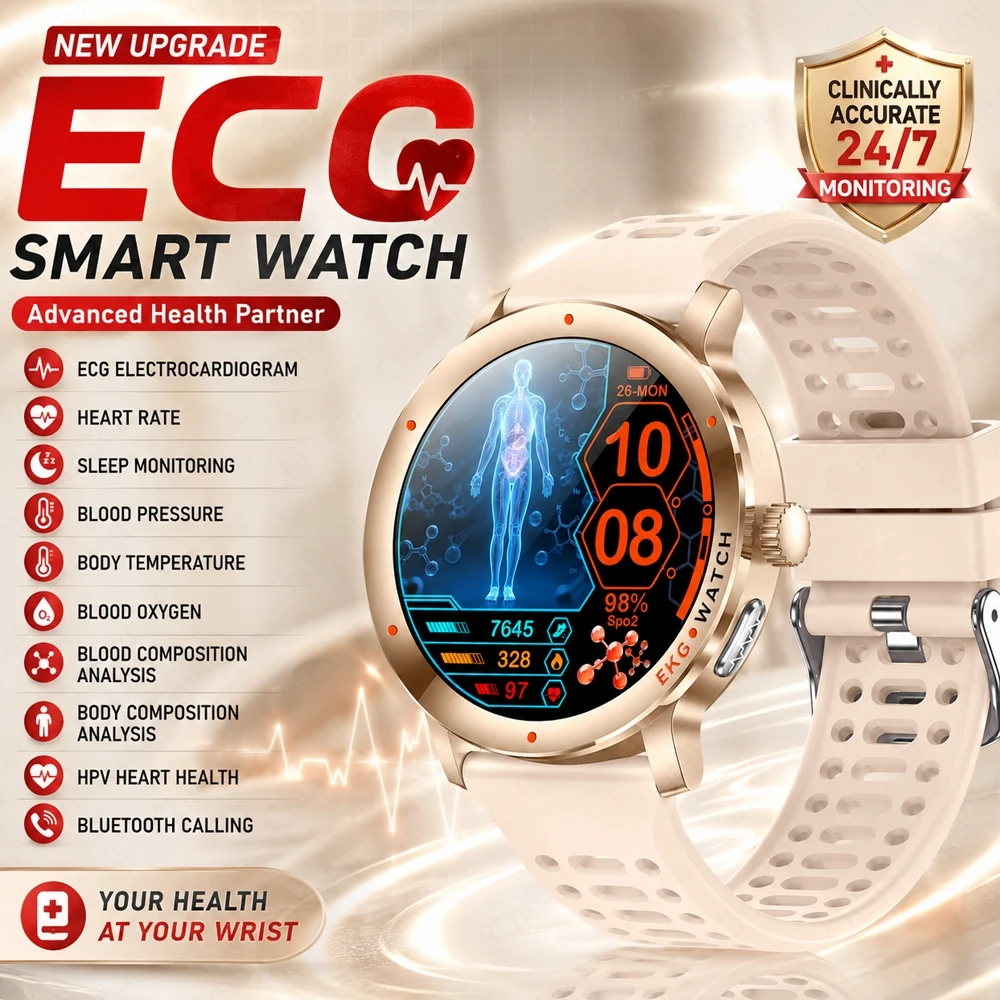 2026New ECG+PPG Health Smart Watch Blood Composition Analysis HPV Heart Health Body Temperature Bluetooth Call Smartwatch Women