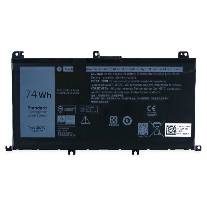 NEW 357F9 11.4V 74Wh Battery For DELL Inspiron 15 Gaming 5576 5577 7566 7567 7000 7557 7559 P65F P57F P65F001 P57F001 Laptop