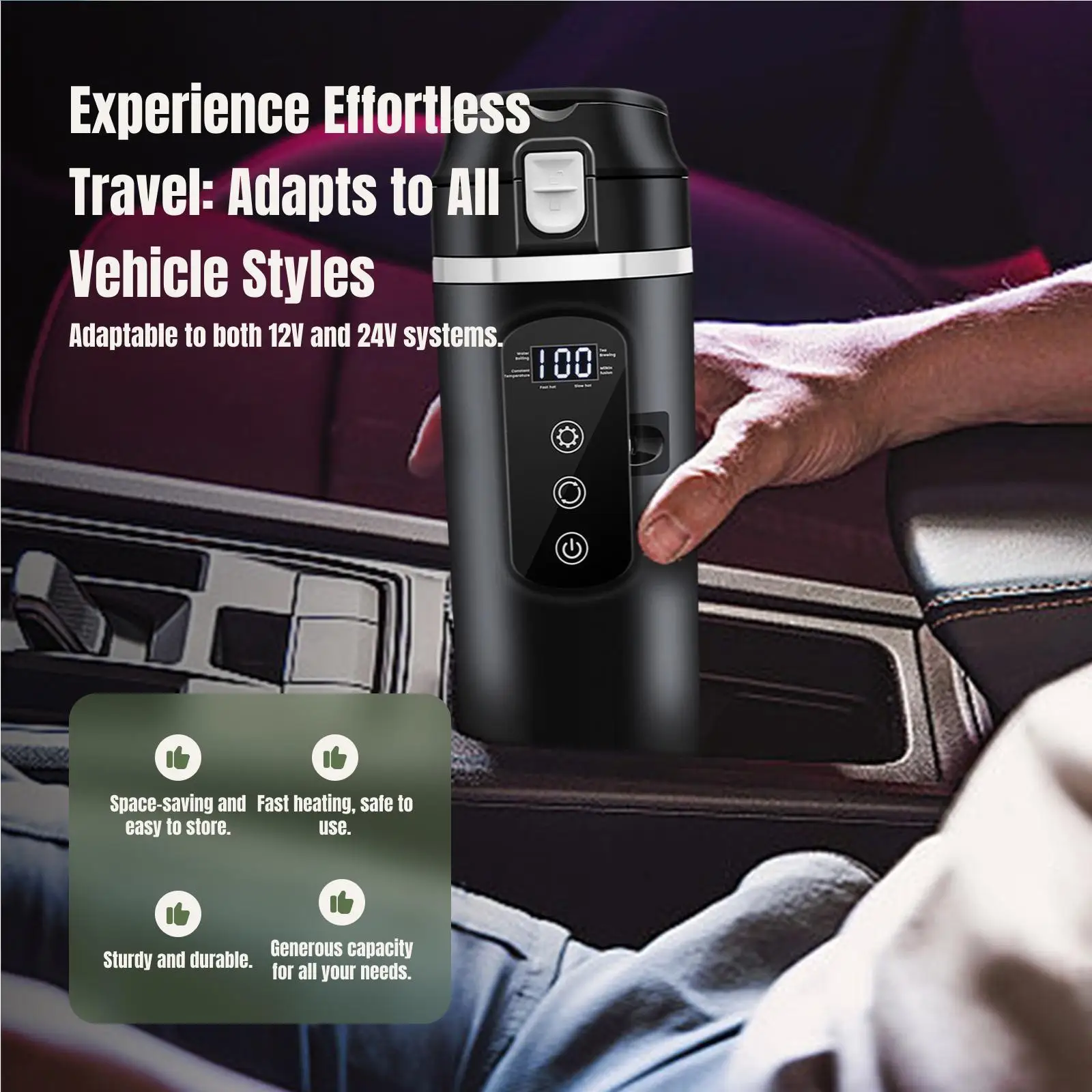Intelligent Car Heating Cup 12V 24V Portable Stainless Steel Insulated Kettle for Outdoor Tea Brewing