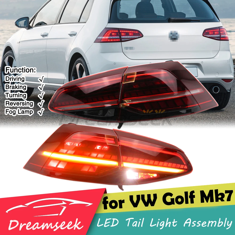 LED Tail Rear Light Assembly for Volkswagen VW Golf Mk7 GTI 2013-2020 Running Brake Reverse Dynamic Turn Signal Fog Lamp Red