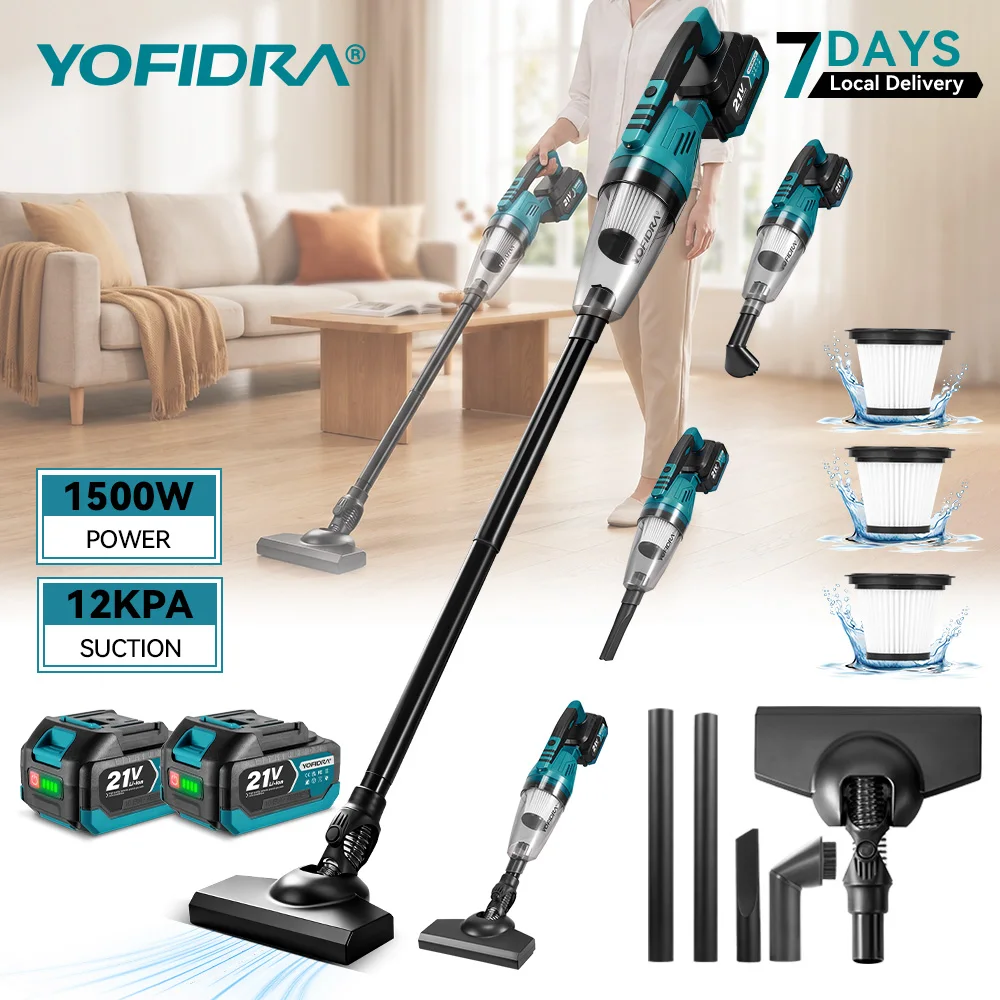 Image of YOFIDRA 1500W 12KPA Elektrischer Kabelloser Staubsauger Tragbares 2-in-1 Haushalts- und Auto-Reinigungsgerät für Makita 18V Akku