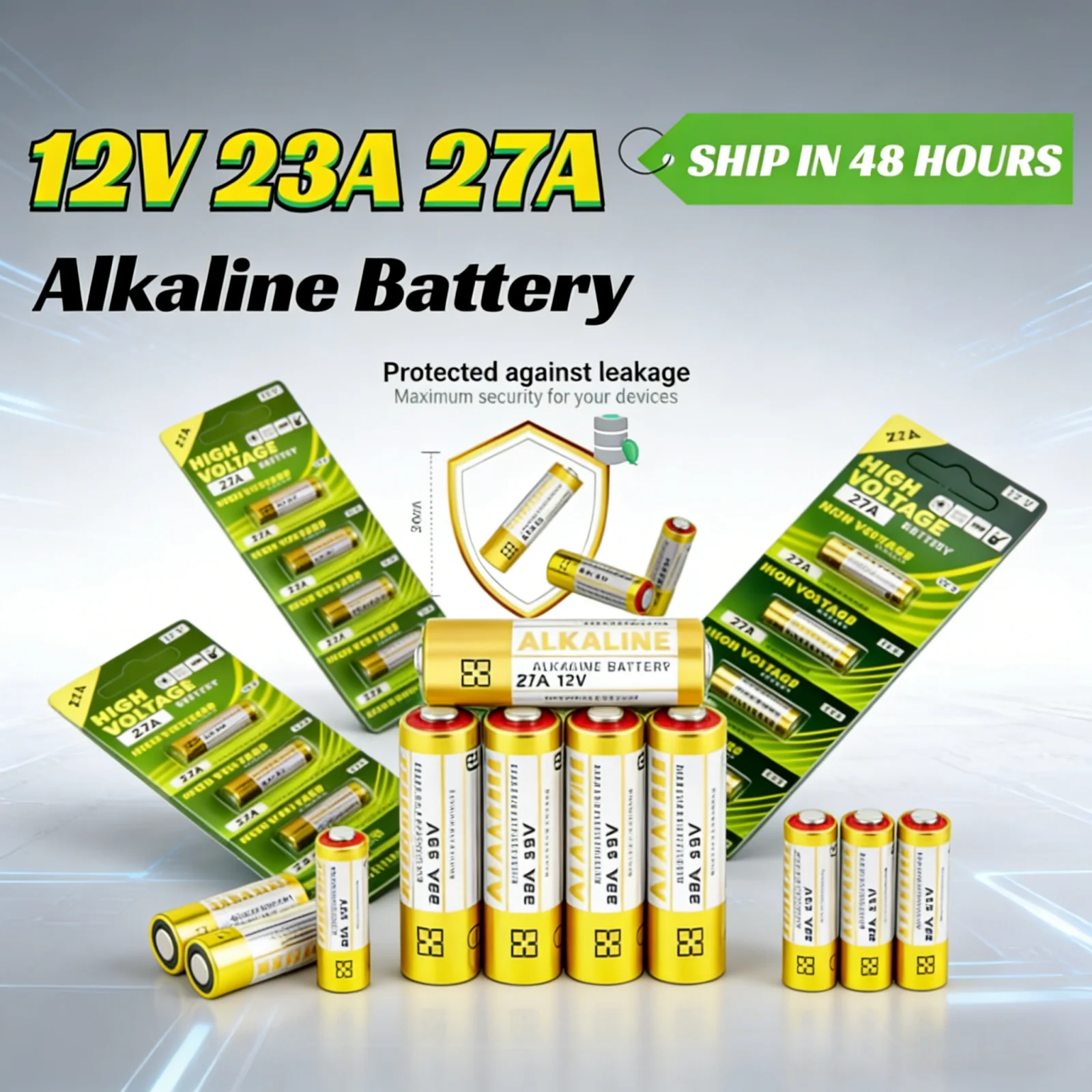 

High-Power 23A 27A Alkaline Battery Pack, 12V A23 MN21 27A 12 Volt Batteries, for Remote Controls, Alarms, Medical Devices