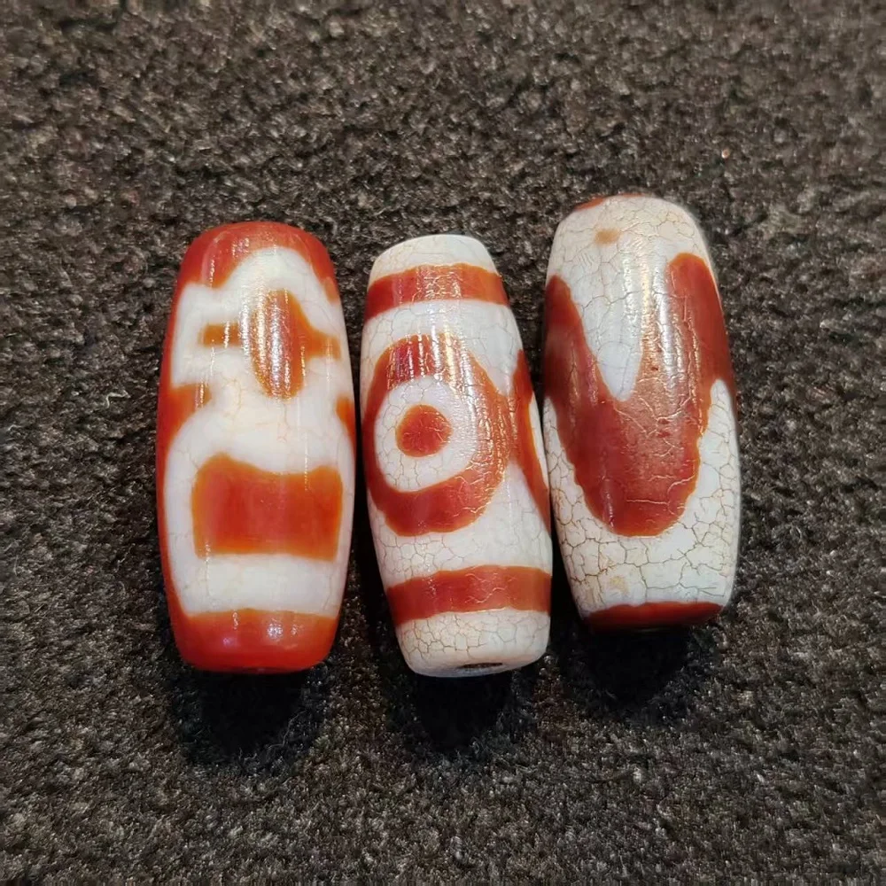 1 pcs Taiwanese Red Meat Penetrating Dragon Scale Wealth God Tiger Teeth 3-Eye Agate Tianzhu Necklace Pendant DIY Accessory Dzi