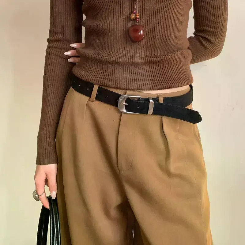 Cintura in pelle scamosciata alla moda retrò in stile Maillard con cintura in vita con fibbia in metallo Cintura decorativa versatile