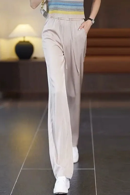 

Ice Silk Wide Legs Casual Pants for Women High Waist New Summer Thin Versatile Slimming Loose Narrow Wide Leg Pants C292