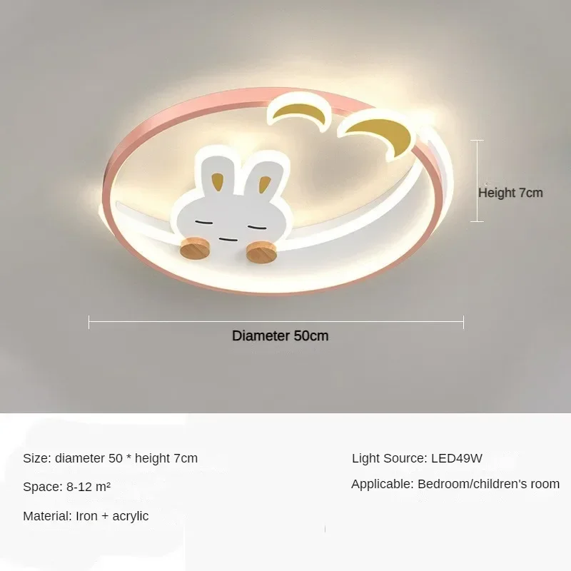 SANDYHA Children's Crescent Moon White Rabbit Ceiling Lamp Chandelier for Kids Room LED Lighting Luster Home Decor Study Attic