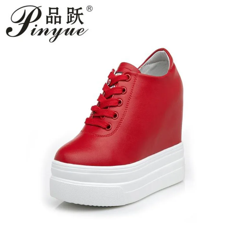 11cm red black women dermis  vulcanized shoes platform sneakers platform wedge heel shoes spring autumn women casual shoes 34 40