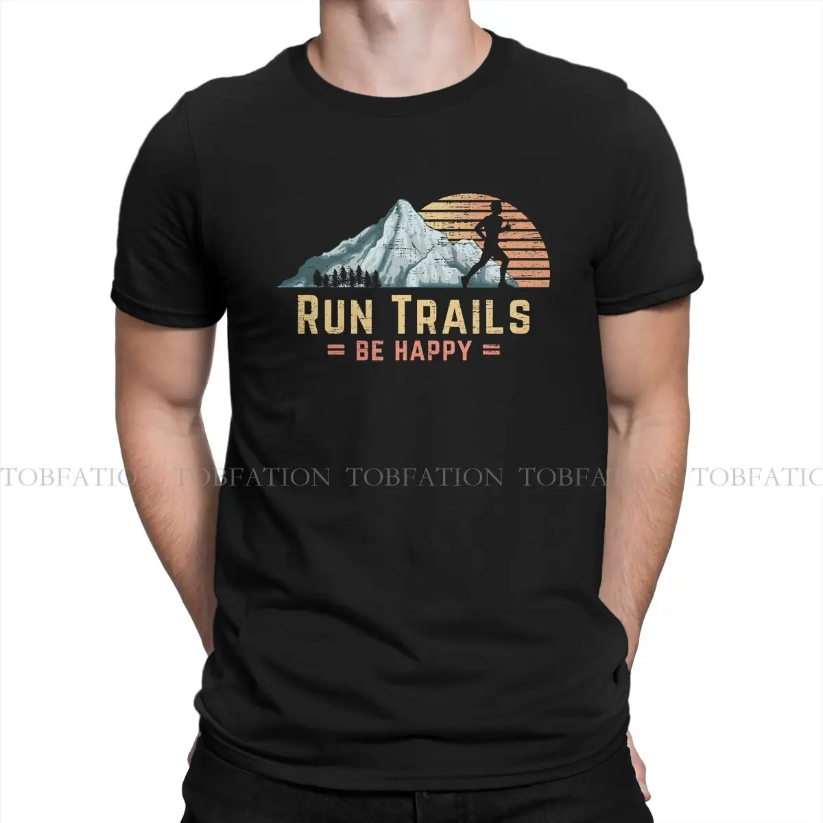 Laufwege sein glücklich Bergläufer Trail Running Harajuku T-Shirt Wandern Freizeit T-Shirt Männer Kurzarm 100% Baumwolle Kleidung