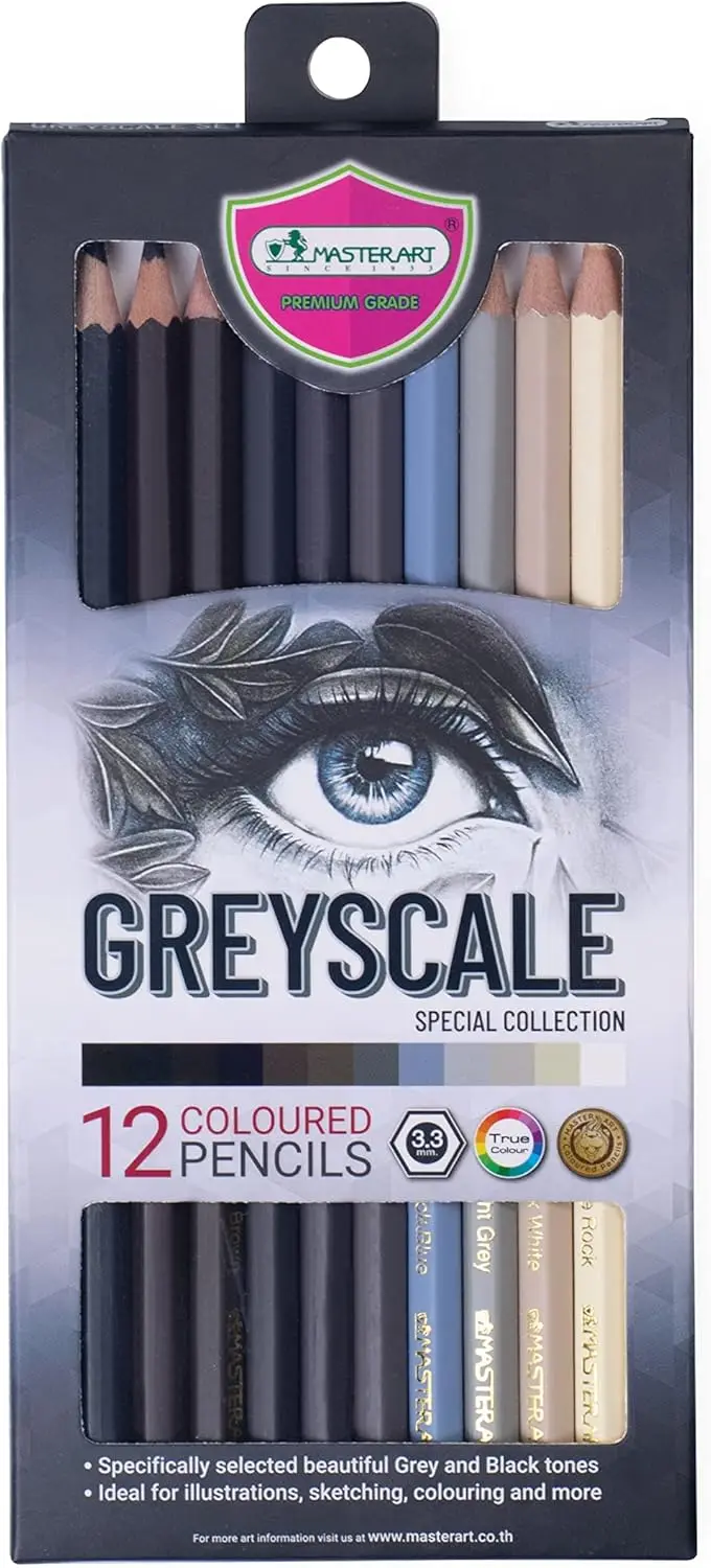 

Greyscale Colored Pencils 12 Colors for Kids and Adults, Soft & Smooth Drawing