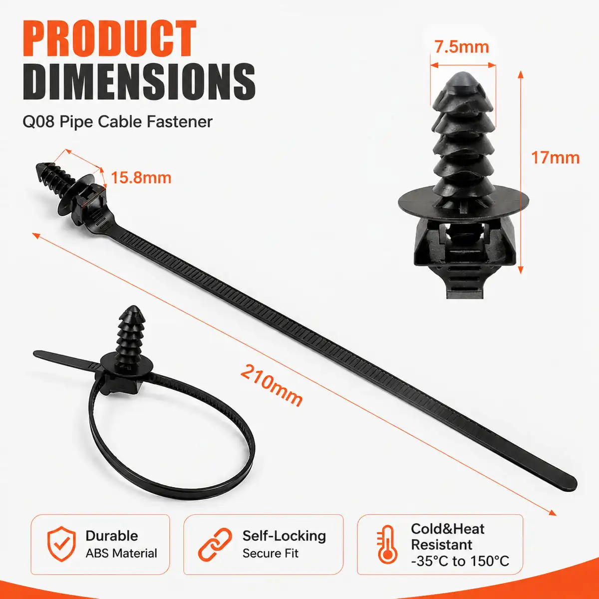 YONGRUN Q08 Car Wire Harness Cable Tie With Spiral Push Rivet Clips for Engine Bay Hood Bumper Fender Panels Car line zip ties
