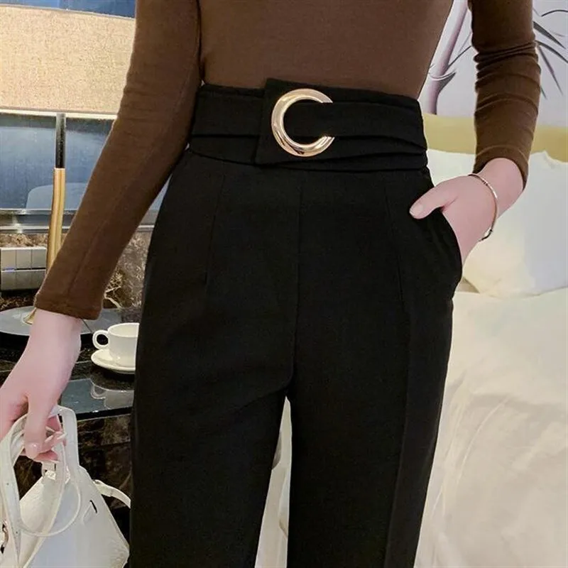 

Korean Sle High Waist Metal Bule Slimming Faionable Trousers Versatile Ele Fit Busin Casual Pants