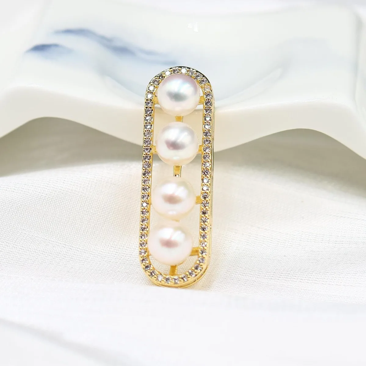 Brass Gold Plated Cubic Zirconia Pea Pearl Pendant Blank Setting, Cute DIY Jewelry Accessories Fits 6-6.5mm Pearl