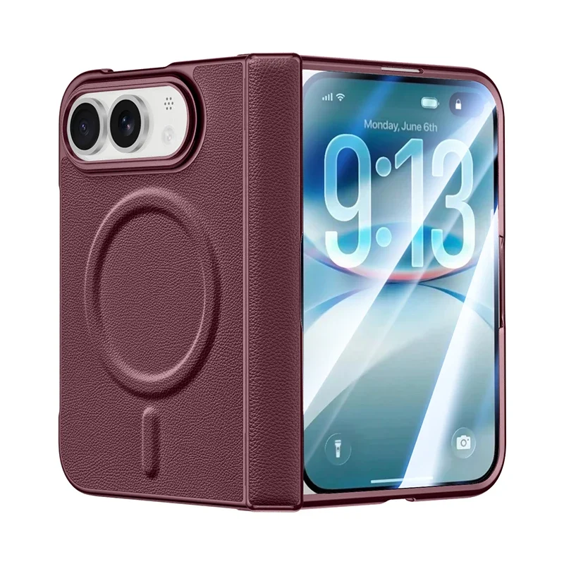 Luxury Solid Color Leather Soft Feel Magnetic Wireless Charger Hinge Case for IPhone Duo Anti Scratch Shockproof  Protect Cover