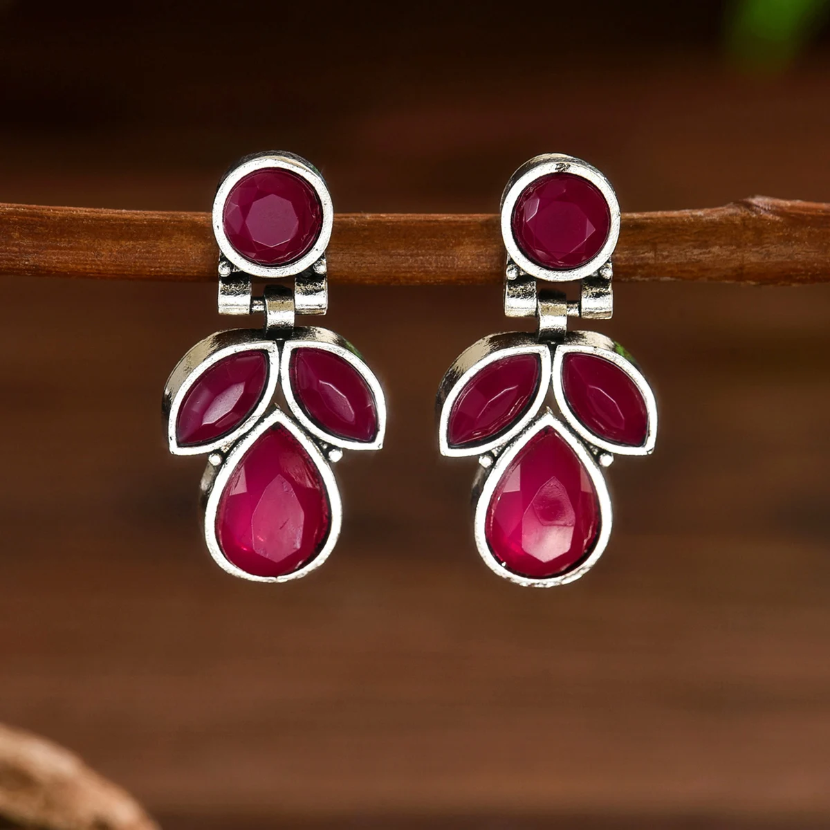 Vintage Trendy Rose Red Synthetic Stone Necklace Earring Set for Women, Classic Fashion, Luxury Jewelry, Party Gifts