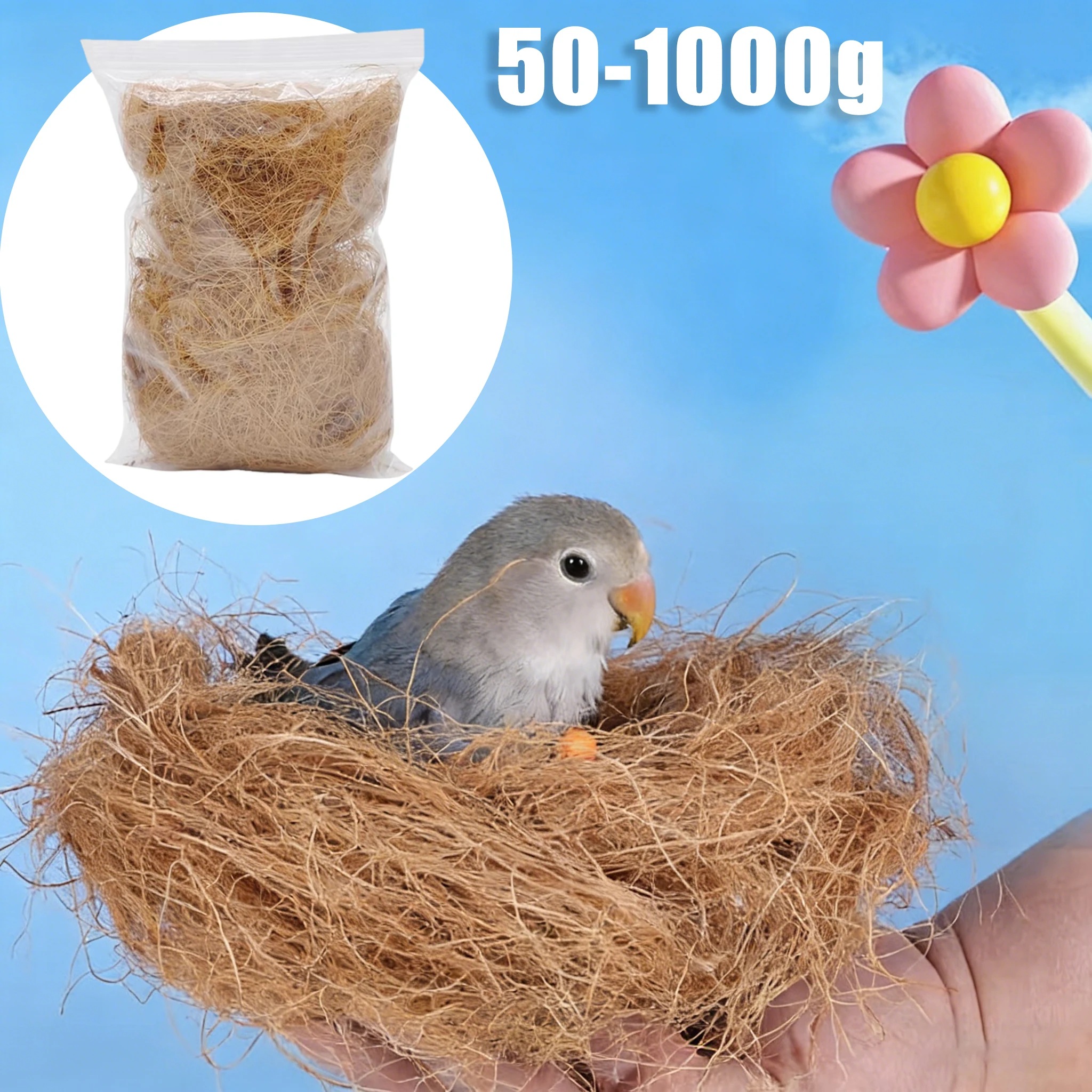 50-1000g/saco Seda de Casca de Coco Orgânica Natural, Cobertura Protetora Contra Insetos para Plantas e Flores, Mantém o Solo Quente, Substrato para Répteis, Ninho para Pássaros