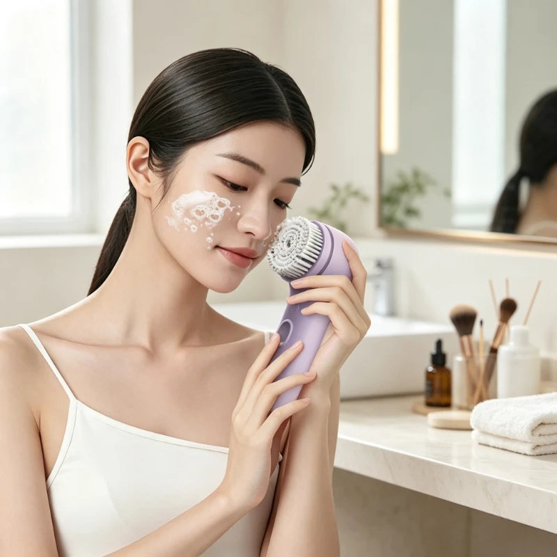 Rechargeable Sonic Facial Cleansing Brush Rotating Soft Silicone Face Wash Massager for Skin Care Blue Home Use 페이스 클렌징 브러시