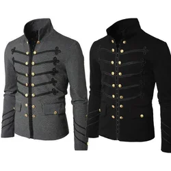 Vintage Military Gothic Parade Jacket Embroidered Buttons Solid Color Top Retro Uniform Ziper Outerwear Medieval costume Men
