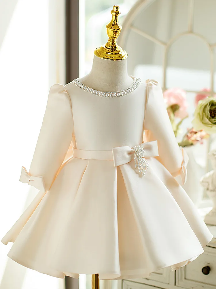 Girl Party Dresses Beaded Princess 1st Birthday Baby Baptism Dress Long Sleeve Prom Gowns Baby Girl Dress For Party And Wedding