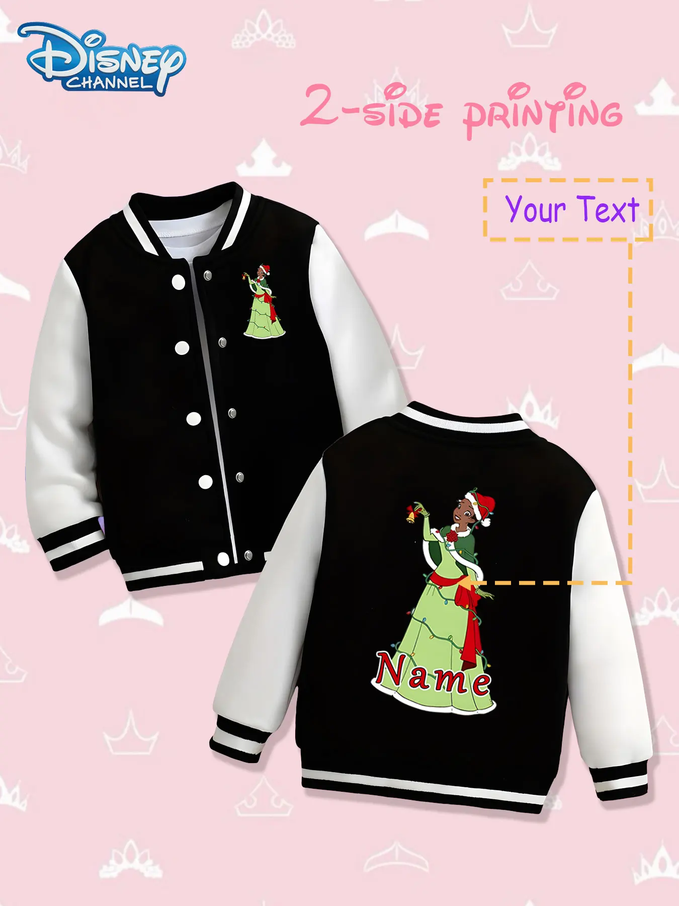 

MINISO Disney Christmas Tiana Girls Baseball Jacket - Double-sided Christmas theme print, warm and elegant in autumn and winter,