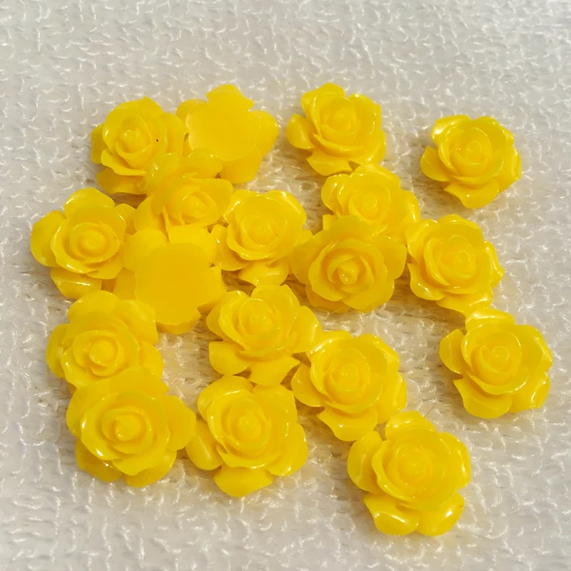 30pcs Mixed Color 15mm Flat Back Resins Cabochon Scrapbook 3D Resin Rose Flower Fit Phone Embellishment DIY -B02