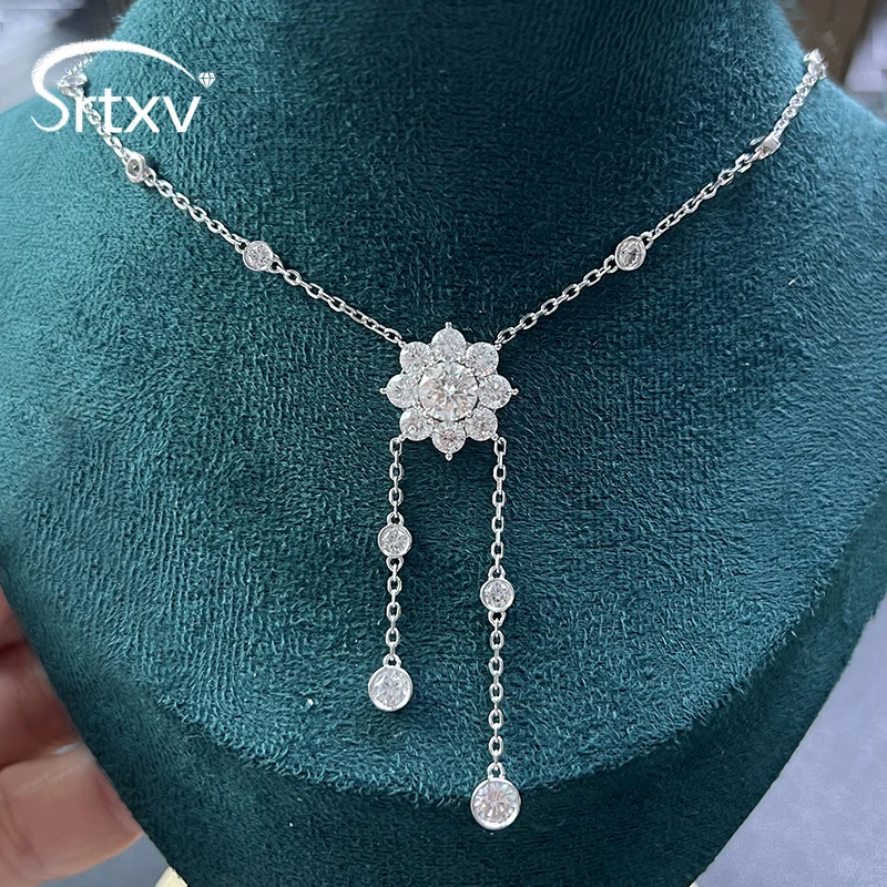 

1CT Moissanite Sunflower Bubble Necklace for Women 925 Sterling Silver Sparkling Wedding Diamond Tassel Neck Chain Party Jewelry