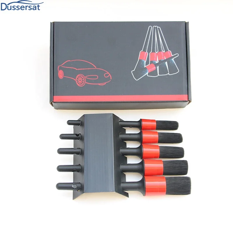 5-Piece Car Detailing Brush Kit - Soft Bristles, Tire & Detail Brushes, Long Handle, Boar & Synthetic Fibers,Auto Cleaning Tools