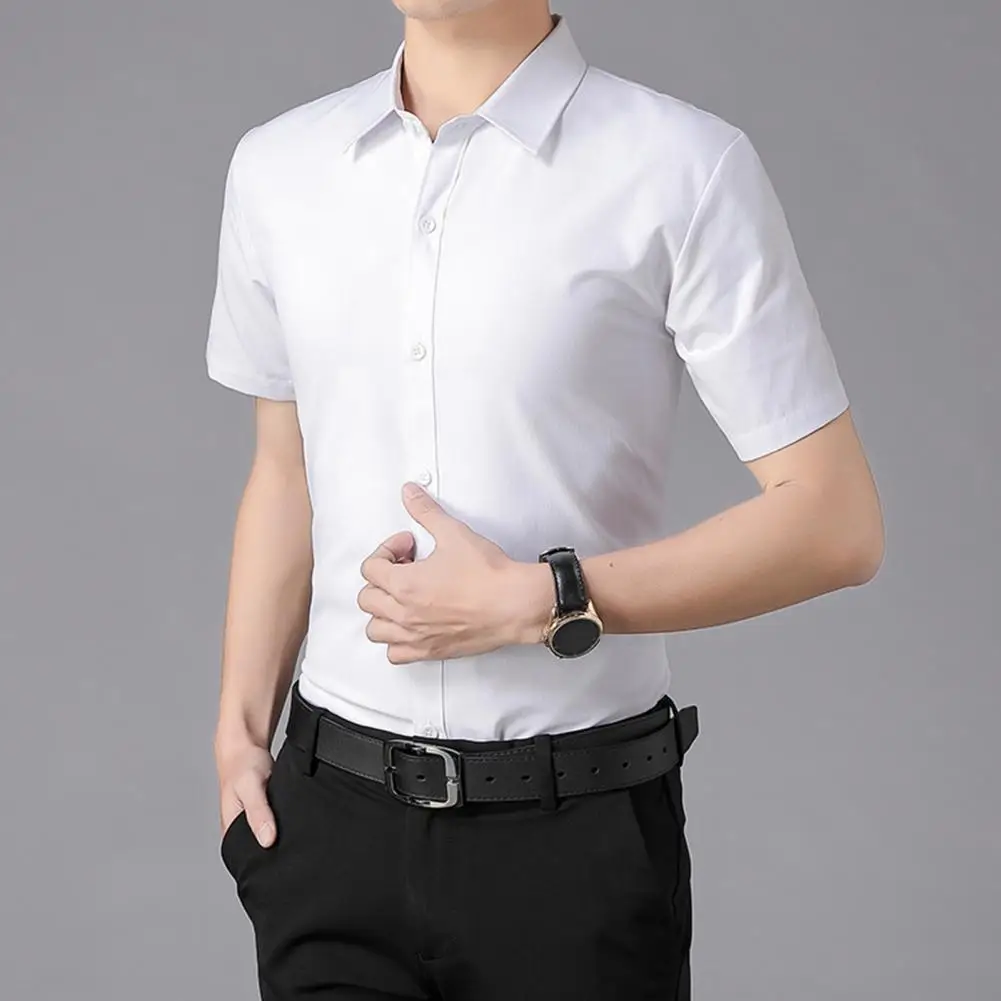 

Casual Summer Shirt Stylish Men's Slim Fit Cardigan Shirt for Business Casual Office Wear Solid Color Turn-down Collar Short