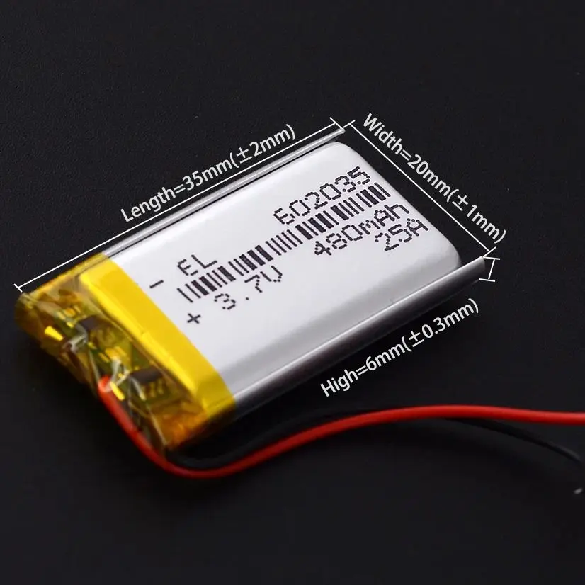 3 Wire 602035 3.7V 450mAh Lithium Polymer Battery Replacement For MP3 DVR GPS Wireless Home Monitor 3g Camera  Baby Monitor