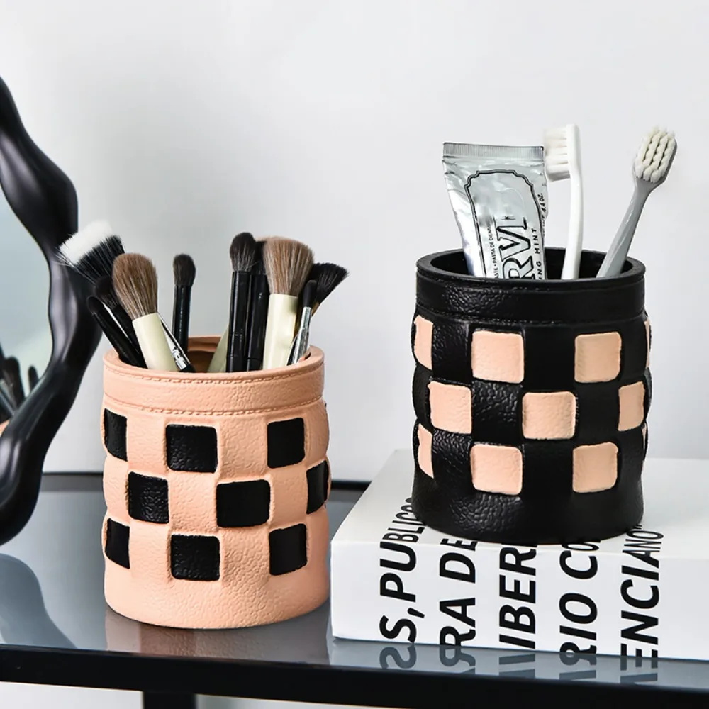 Imitation Leather Chessboard Pen Holder Multifunctional Large Capacity Desktop Storage Box PVC Simple Stationery Storage Student