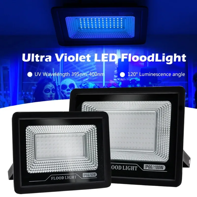 LED Flood Light for Outdoor, Bright Safety, IP66 Waterproof, Purple Spotlight, Party Lighting, Patio, Backyard, House, 80W, 100W